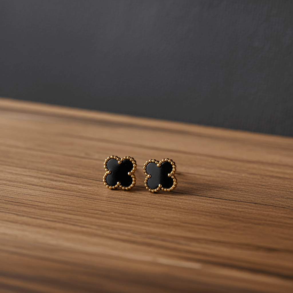 Black Clover Stud Earrings with Golden Finish - Elegant and Stylish - Ruposhree