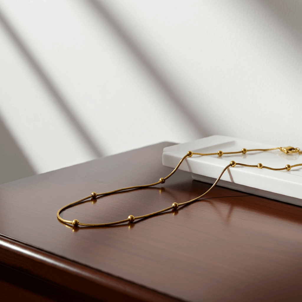 Golden Beaded Snake Chain Necklace - Ruposhree