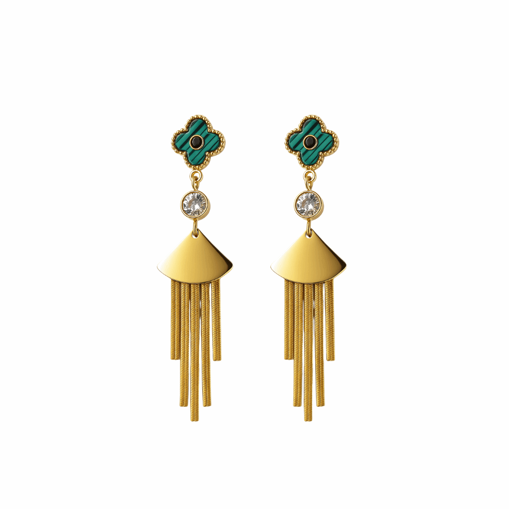 Celestial Bloom Tassel Earrings (Green) - Ruposhree