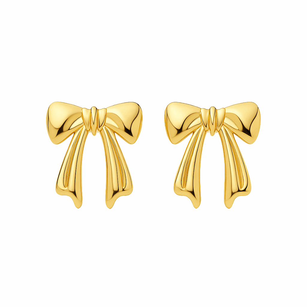 Golden Bow Charm Stud Earrings - Ruposhree