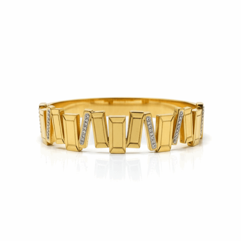 Geometric Gold & Diamond Accent Bangle - Ruposhree