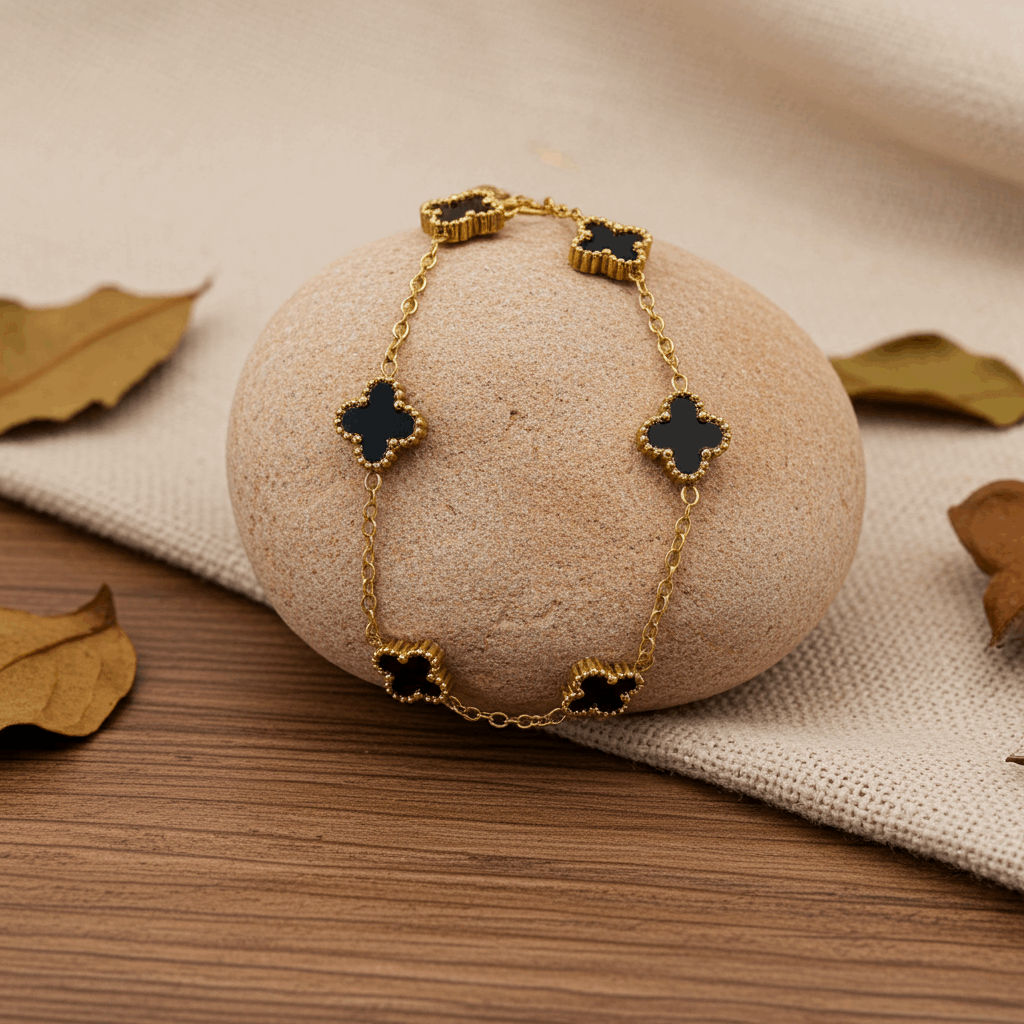 Black Clover Link Bracelet – Gold Finish - Ruposhree