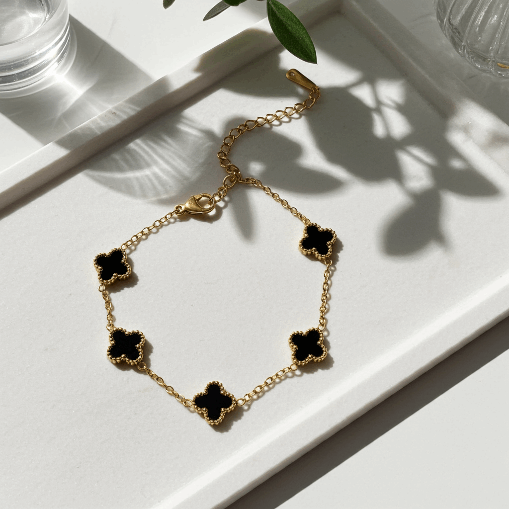Black Clover Link Bracelet – Gold Finish - Ruposhree