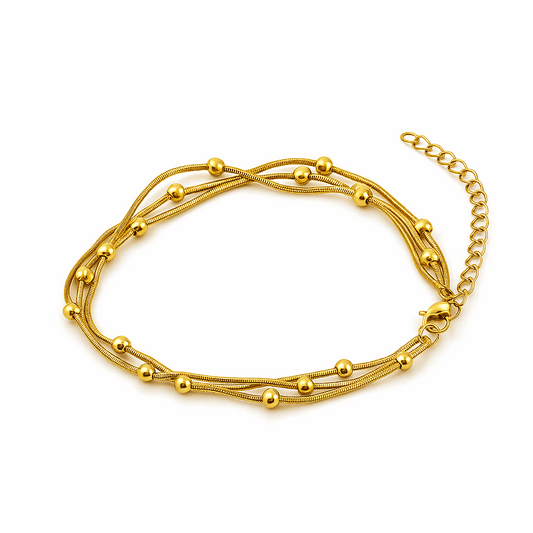 Multi-Strand Gold-Tone Snake Chain and Beaded Bracelet - Ruposhree