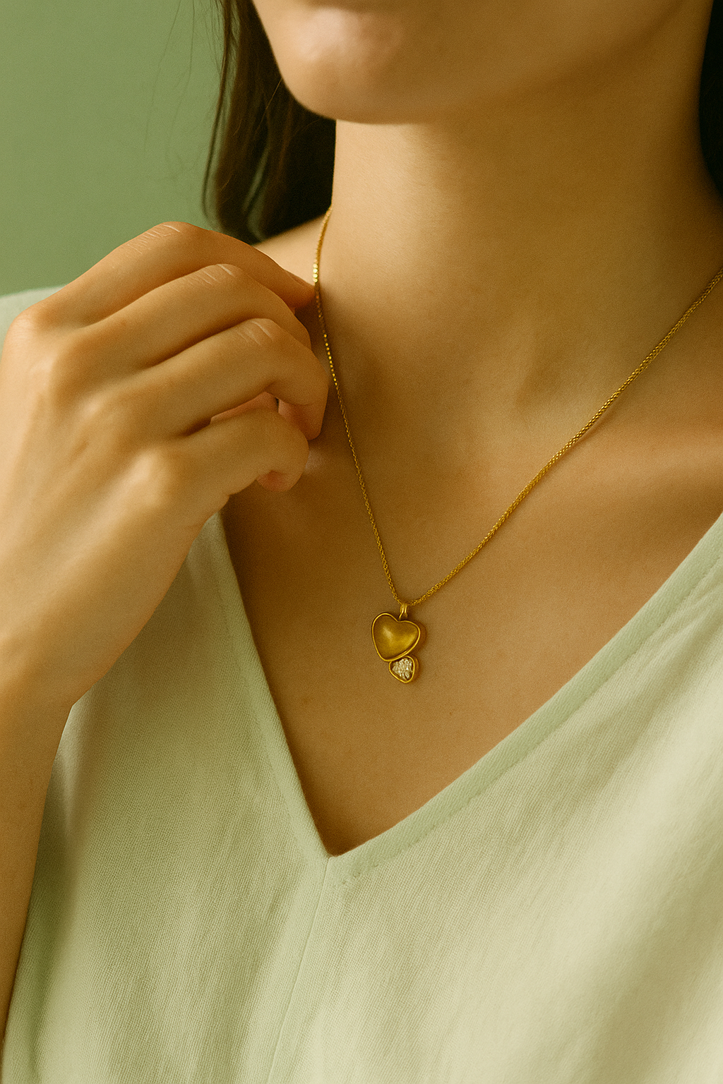 Golden Twin Hearts Pendant Necklace - 18K Gold Plated