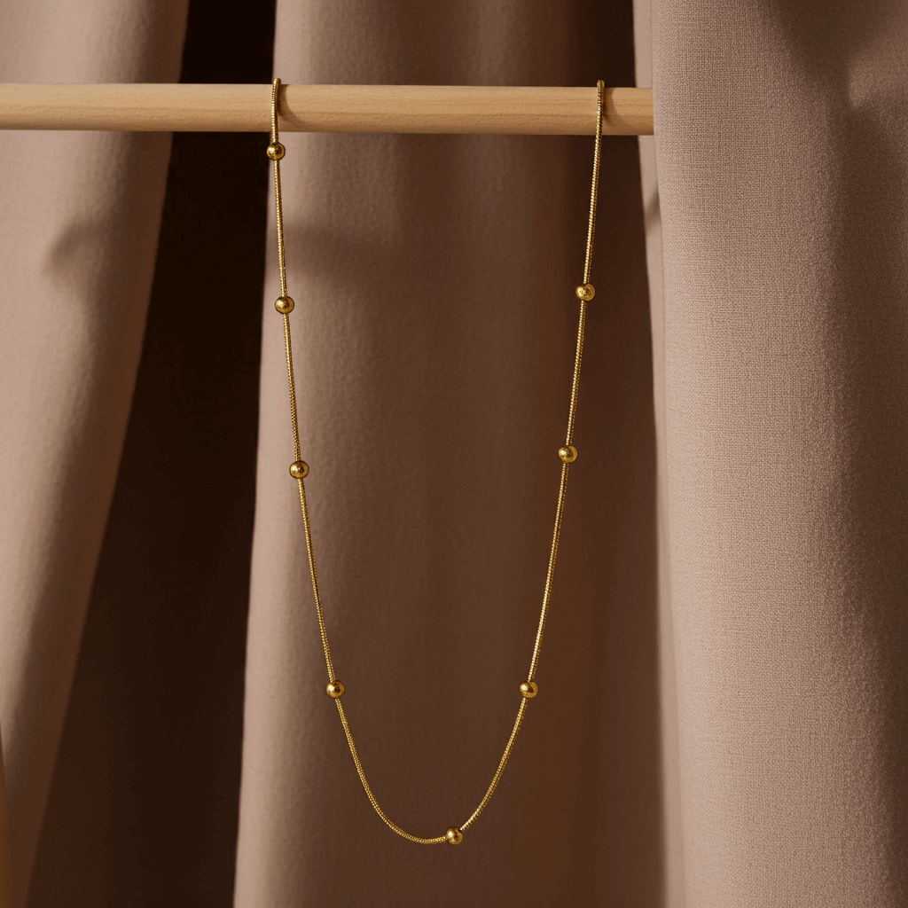 Golden Beaded Snake Chain Necklace - Ruposhree