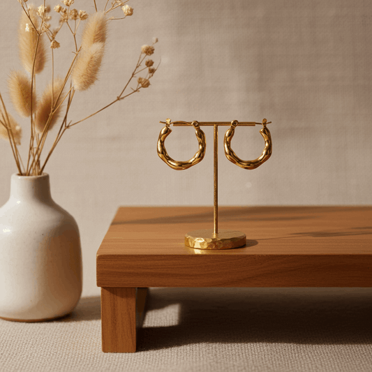 Textured Gold Hoop Earrings – Anti-Tarnish Shine - Ruposhree