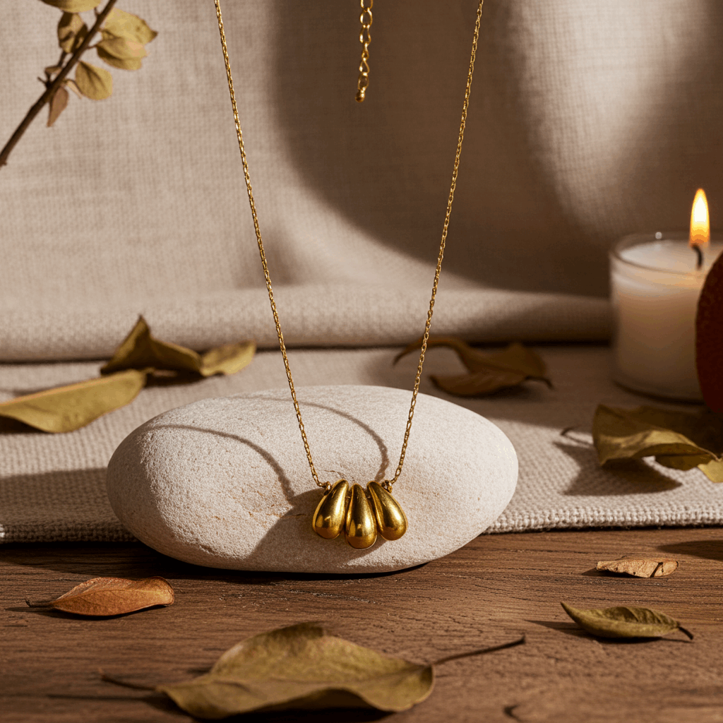 Triple Gold Droplet Pendant Necklace ✨ - Ruposhree