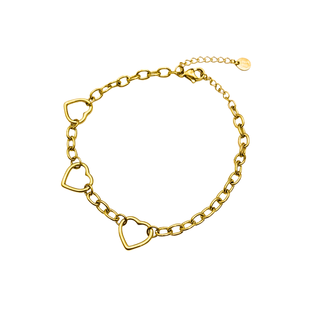 Golden Triple Heart Chain Bracelet – Dainty Everyday Jewelry - Ruposhree