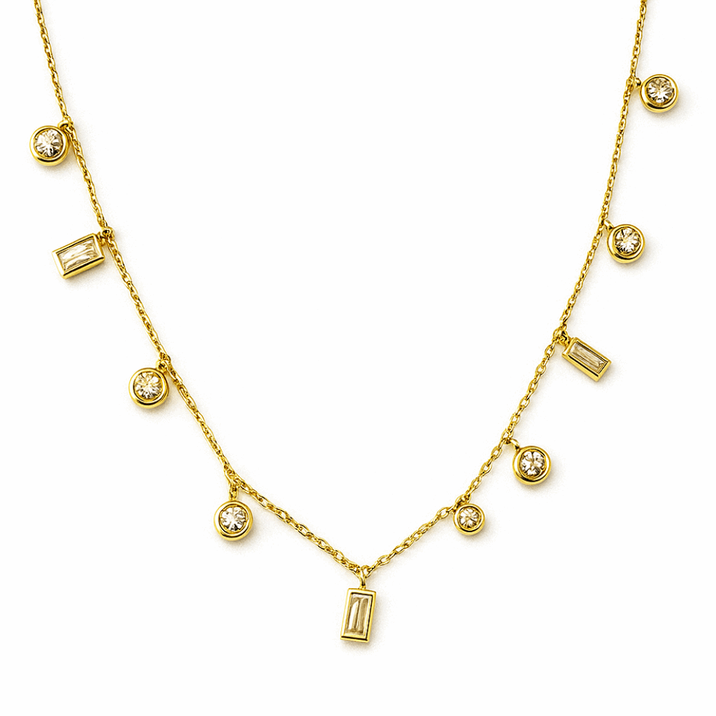 Elegant Charm Gold Necklace with Crystal Accents