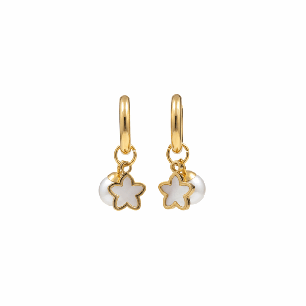 Golden Pearl & Clover Charm Hoop Earrings for Elegance and Style