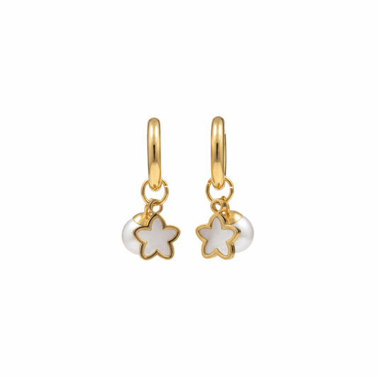 Golden Pearl & Clover Charm Hoop Earrings for Elegance and Style