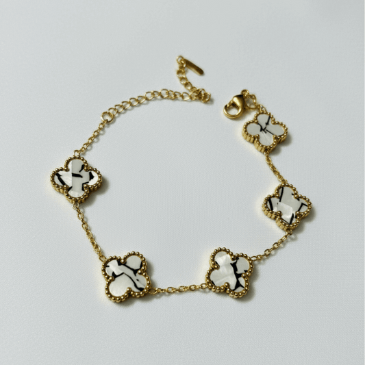 Mother of Pearl Clover Charm Gold Bracelet ✨