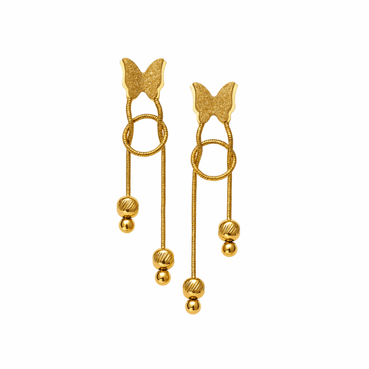 Gold-Tone Dangle Earrings with Butterfly and Beaded Drop - Ruposhree