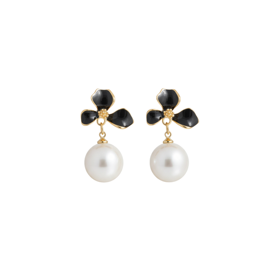 Enamel Flower & Faux Pearl Drop Earrings - Ruposhree