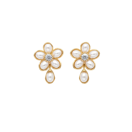 Pearl Petal Flower Drop Earrings - Ruposhree