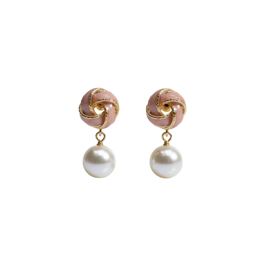 Enamel Knot & Faux Pearl Drop Earrings - Ruposhree