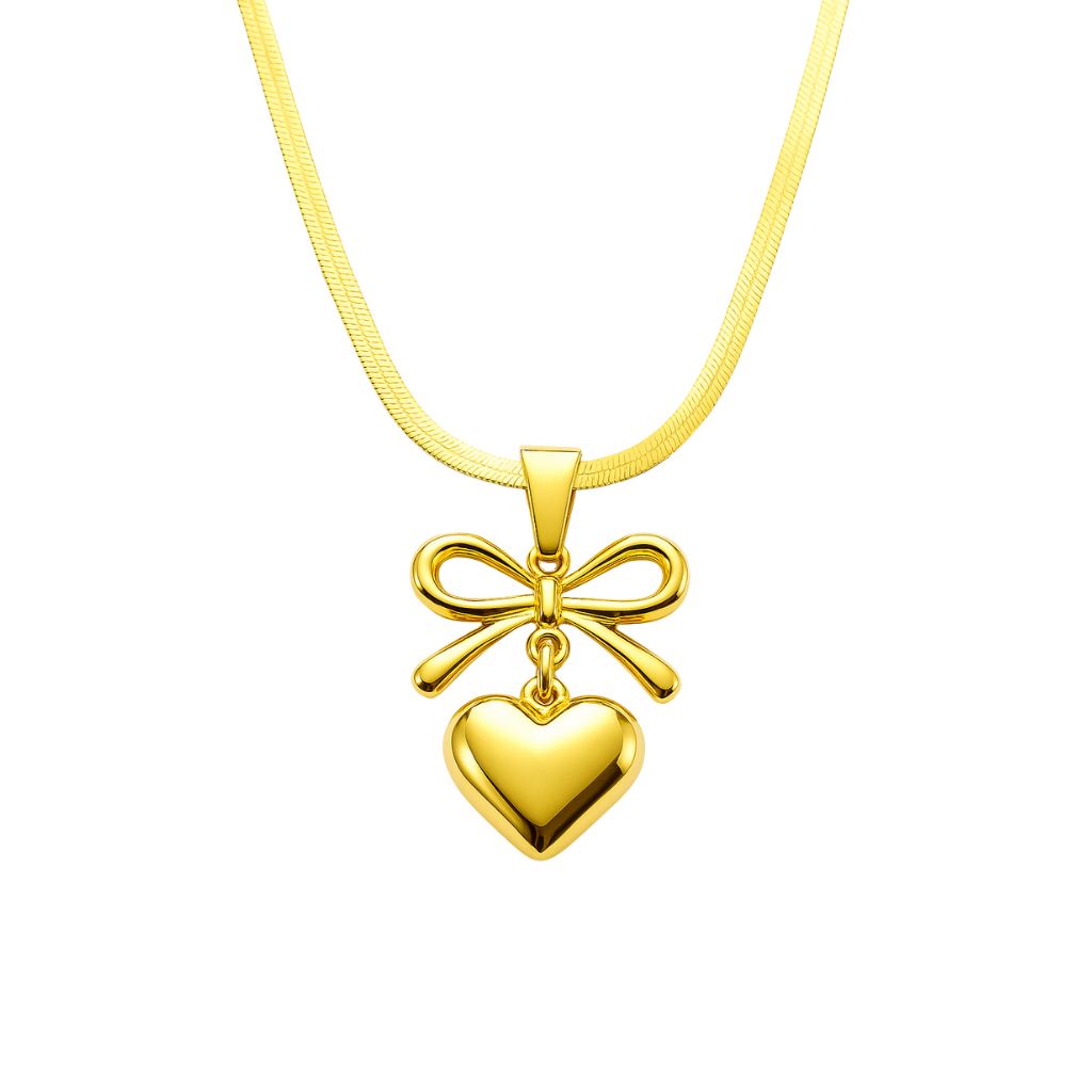 Golden Bow Heart Pendant Necklace 🪄 - Ruposhree