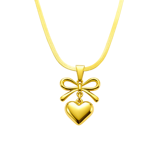 Golden Bow Heart Pendant Necklace 🪄 - Ruposhree
