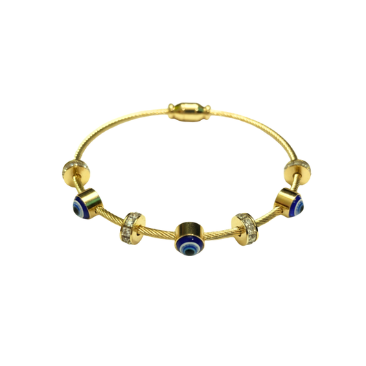 Golden Charm Bracelet with Blue Accents and Crystal - Ruposhree