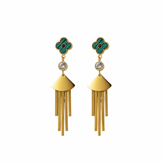 Celestial Bloom Tassel Earrings (Green) - Ruposhree