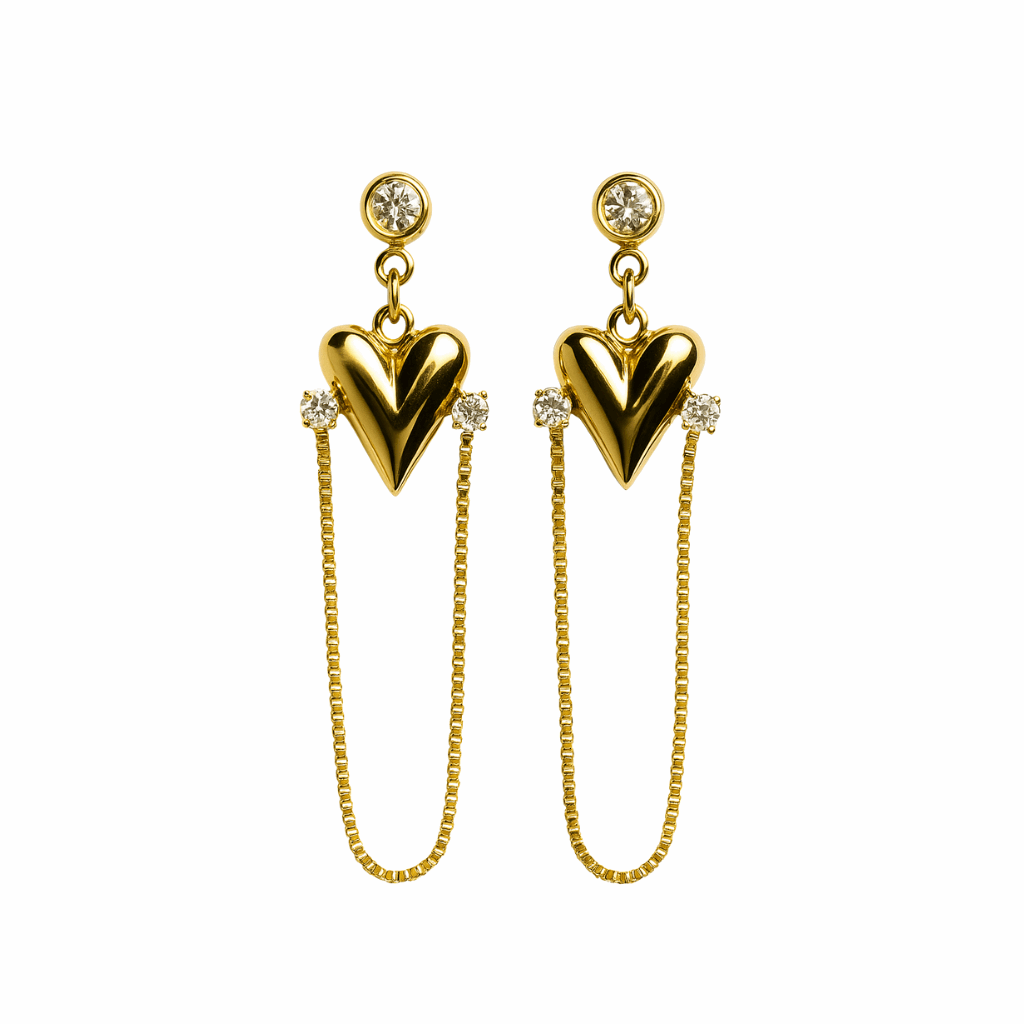 Puffy Heart Chain Dangle Earrings - Ruposhree