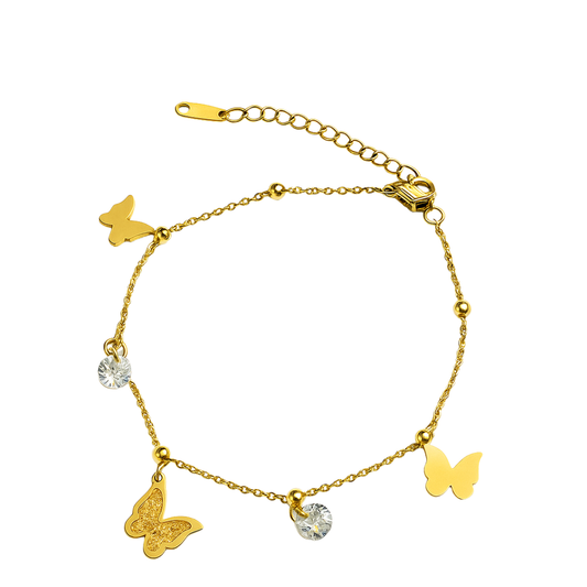 Gold Butterfly and Crystal Charm Bracelet - Ruposhree