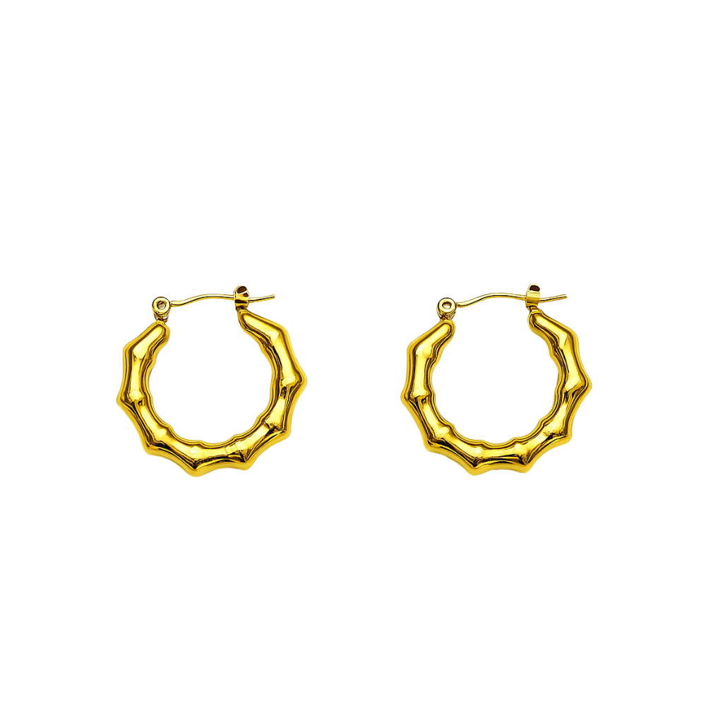 Bamboo Gold Hoop Earrings – Organic Texture Edition - Ruposhree