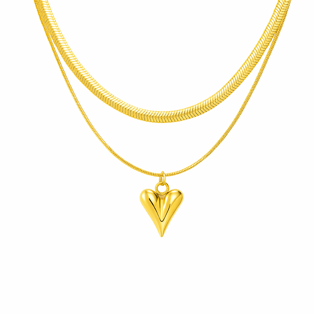 Golden Heart Layered Necklace - Ruposhree