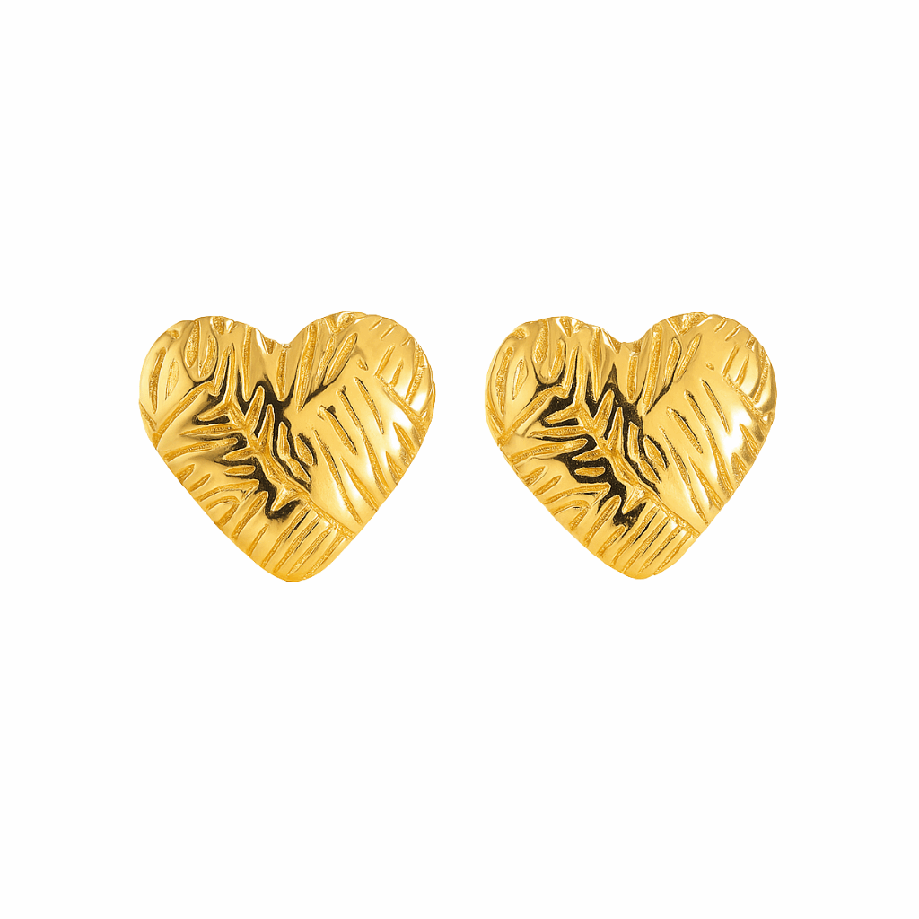 Textured Heart Gold Studs - Ruposhree