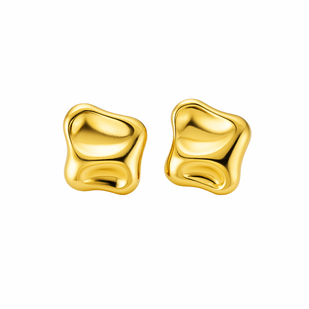Fluid Form Gold Stud Earrings - Ruposhree