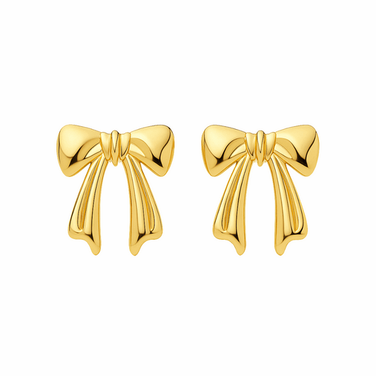 Golden Bow Charm Stud Earrings - Ruposhree