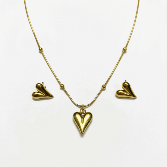 Golden Heart Pendant & Earrings Set 💛