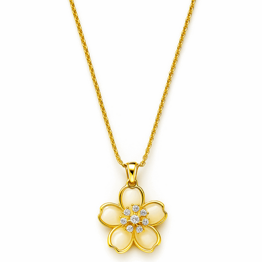 Golden Blossom Flower Pendant Necklace – Dainty & Elegant ✨