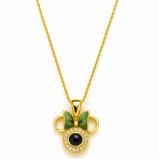 Minnie Style Green Bow Pendant Necklace – Crystal Accent ✨