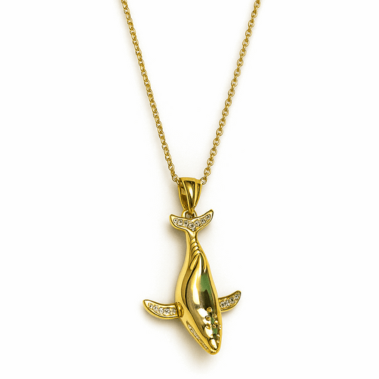 Golden Whale Pendant Necklace – Ocean-Inspired Elegance 🌊✨