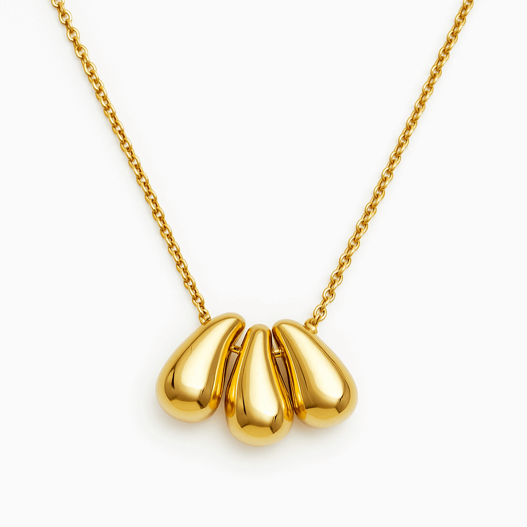 Triple Gold Droplet Pendant Necklace ✨ - Ruposhree