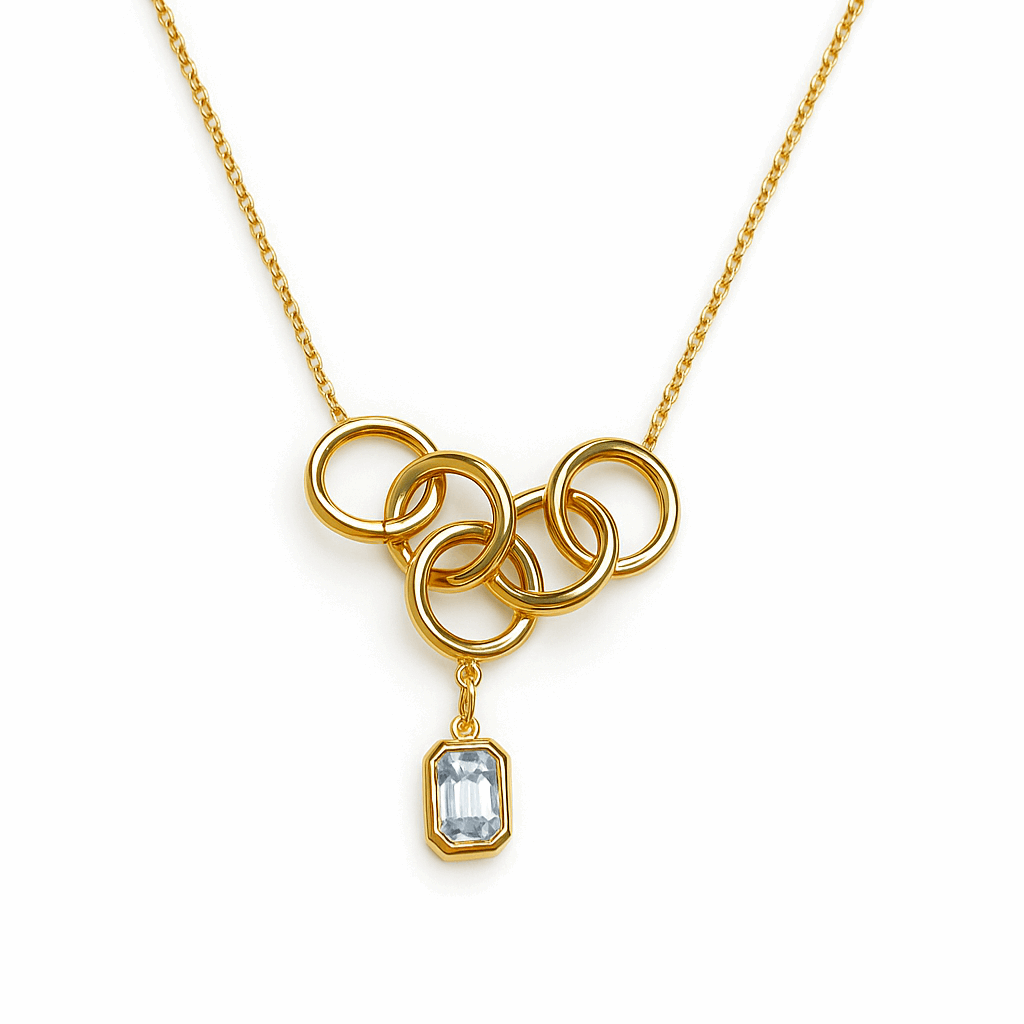Interlinked Gold Rings Necklace with Crystal Drop ✨ - Ruposhree