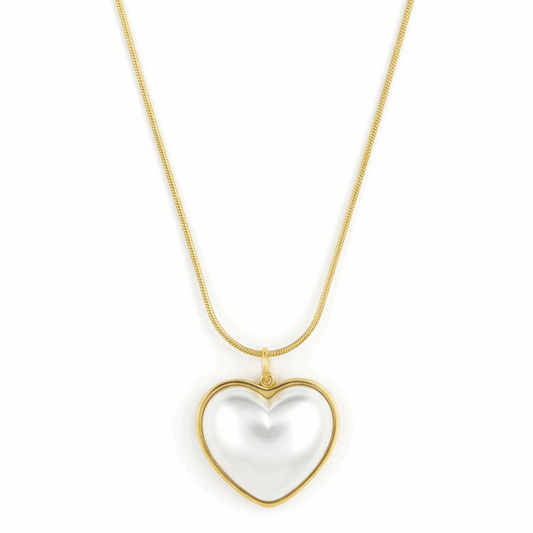 Glossy White Heart Pendant Necklace on Gold Snake Chain - Ruposhree