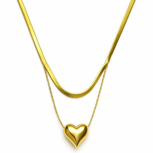 Layered Gold Necklace with Puffy Heart Pendant 💖 - Ruposhree