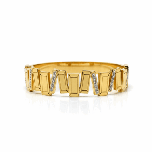 Geometric Gold & Diamond Accent Bangle - Ruposhree