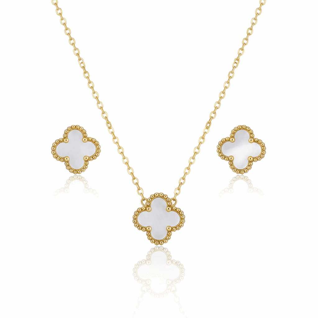 White Clover Necklace & Earrings Set - Ruposhree
