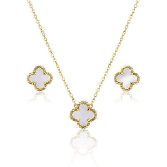 White Clover Necklace & Earrings Set - Ruposhree