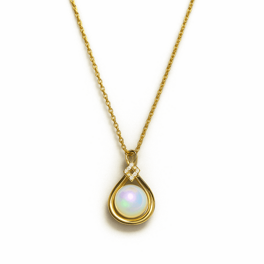 Teardrop Opal Pendant Necklace – Glow of Elegance ✨🌙 - Ruposhree