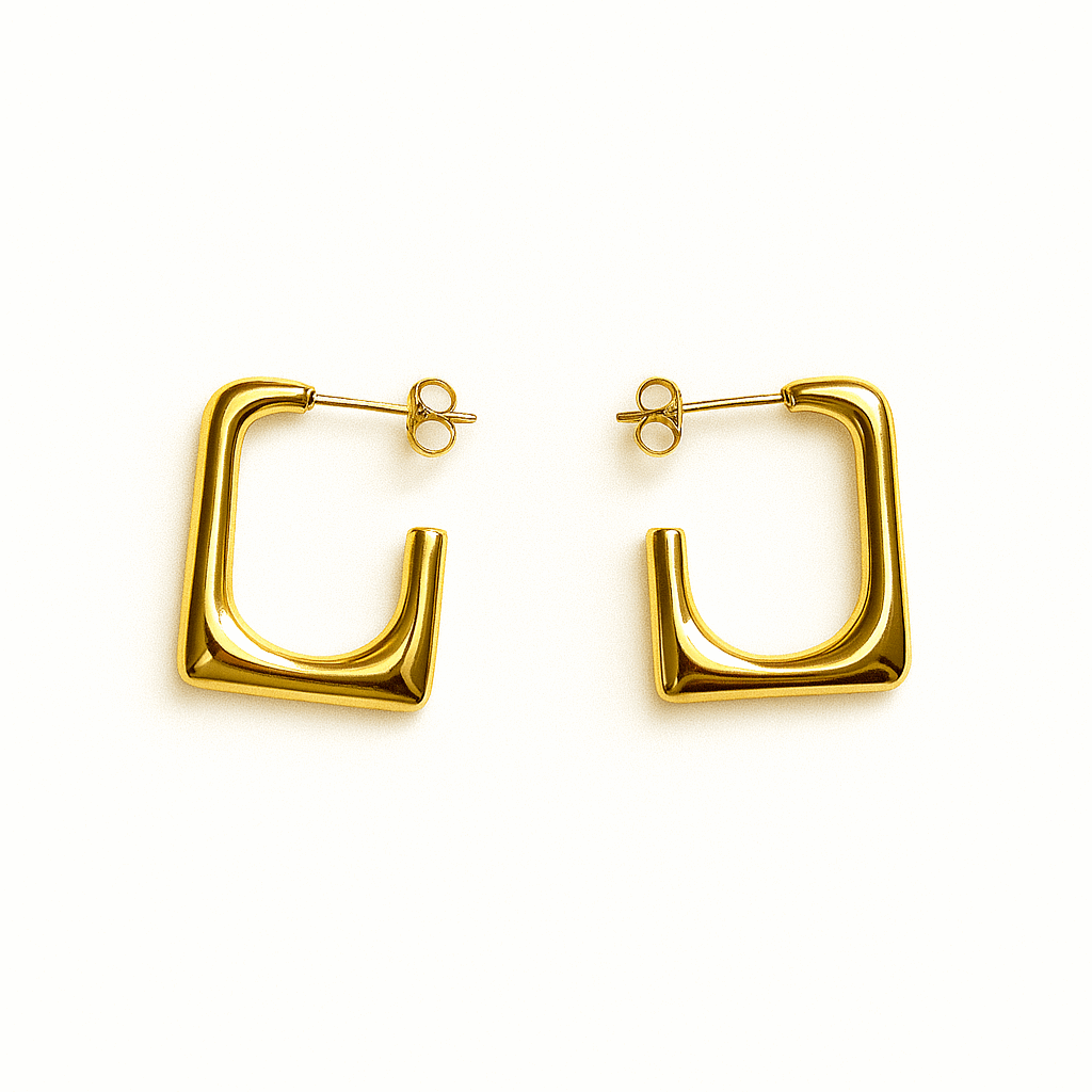 Geo Chic Square Hoop Earrings – Bold Minimalism in Gold