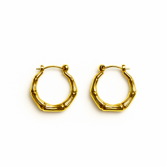 Chunky Bamboo Hoop Earrings – Gold Finish