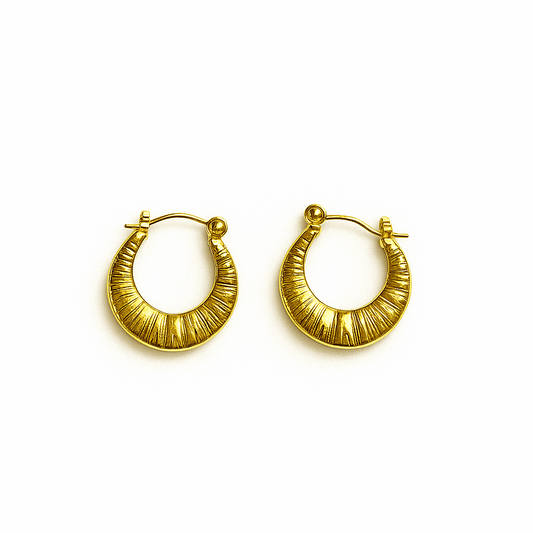 Sunbeam Engraved Hoop Earrings – Matte Gold