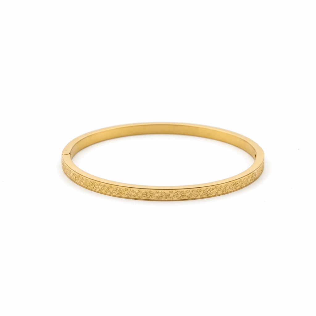 Golden Floral Engraved Bracelet – Minimalist Chic