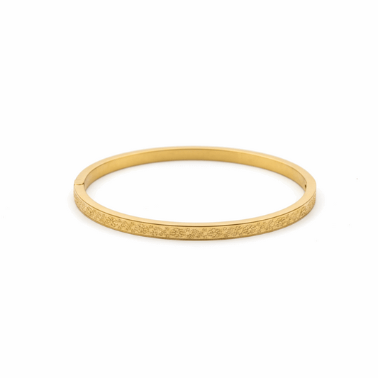 Golden Floral Engraved Bracelet – Minimalist Chic