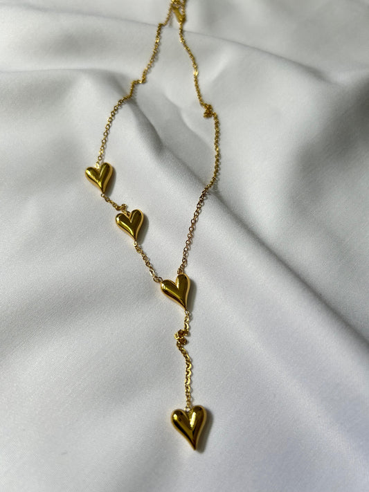 Golden Cascade of Hearts Necklace - 18K Gold Plated